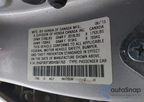 2013 Honda Civic Lx из США, поврежденный, VIN 2HGFB2F58DH561763